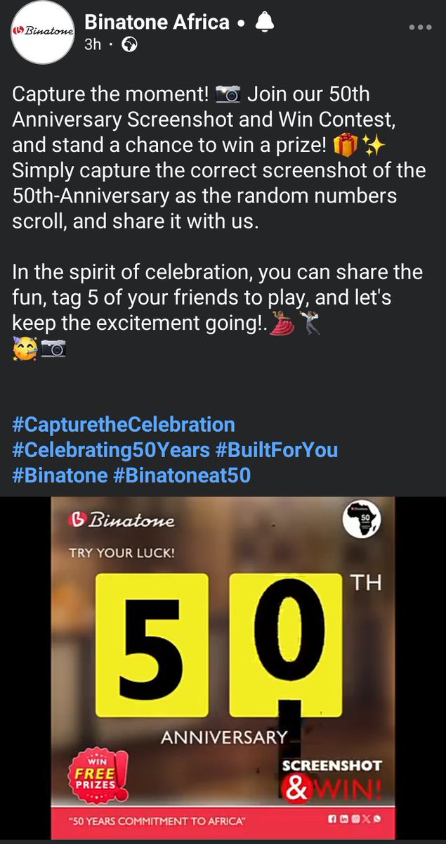 Happy  50th Anniversary  💃🏾🕺🏾
🥳📷
@adeshola584
 @kizito_37189  @Ihuluvee   
@ElegantKufre
 @odes_had @Binatone_Africa
#CapturetheCelebration #Celebrating50Years #BuiltForYou #Binatone #Binatoneat50