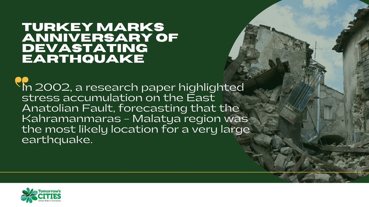 A year ago we were woken up by the sad news of a M7.8 #earthquake rattling Turkey & Syria. As we mourn the victims let us recall that evidence-based risk-informed policies can stop #disasters 👇 tomorrowscities.org/study-accurate…