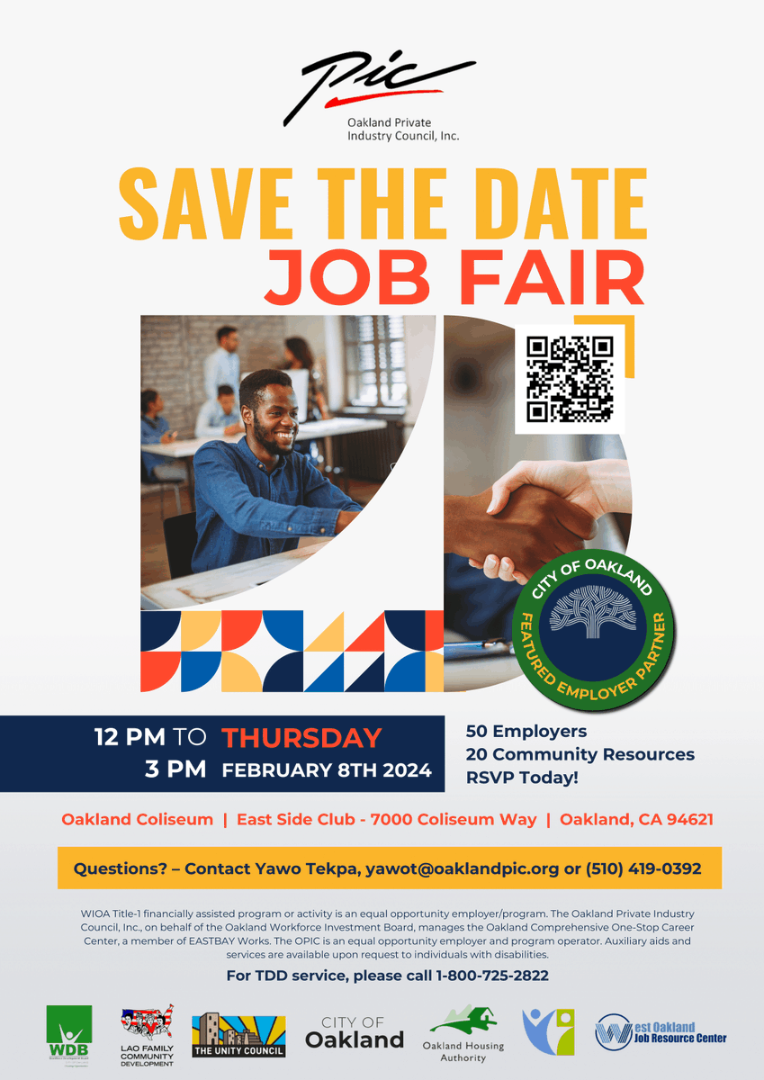 JobsForVets's tweet photo. Join us tomorrow, Feb. 8th, at the New Year Career &amp; Resource Fair at the Oakland Coliseum! We'll be there from 12pm to 3pm, along with other employers and community resources. Don't miss out! #careerfair #bayareaevents #jobsforvets https://t.co/W3sq4TJrbv