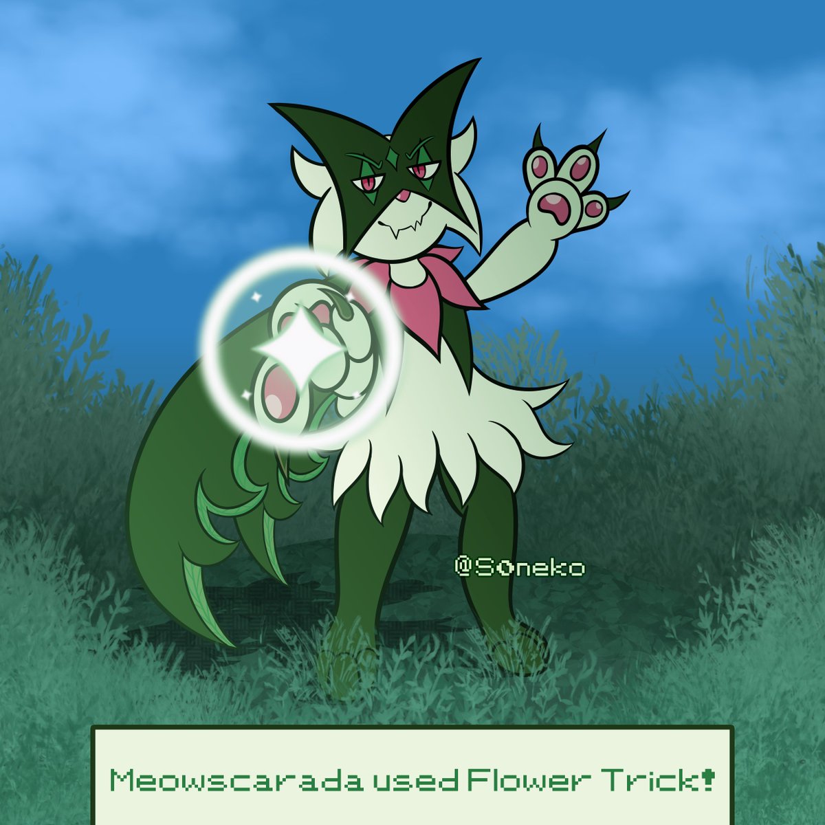 S0neko's tweet photo. Meowscarada used Flower Trick!
It was a critical hit!
#pokemon #pokemonfanart #meowscarada https://t.co/WHBGRtPyfy