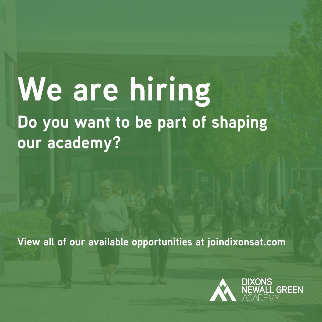 Are you interested in being part of something special? Join us on our journey into our second year: ▪️Teacher of English / Maths / Science / Geography / Religious Education / Food Technology / Computing ▪️Head of Year ▪️Assistant Vice Principal joindixonsat.com/70/vacancies