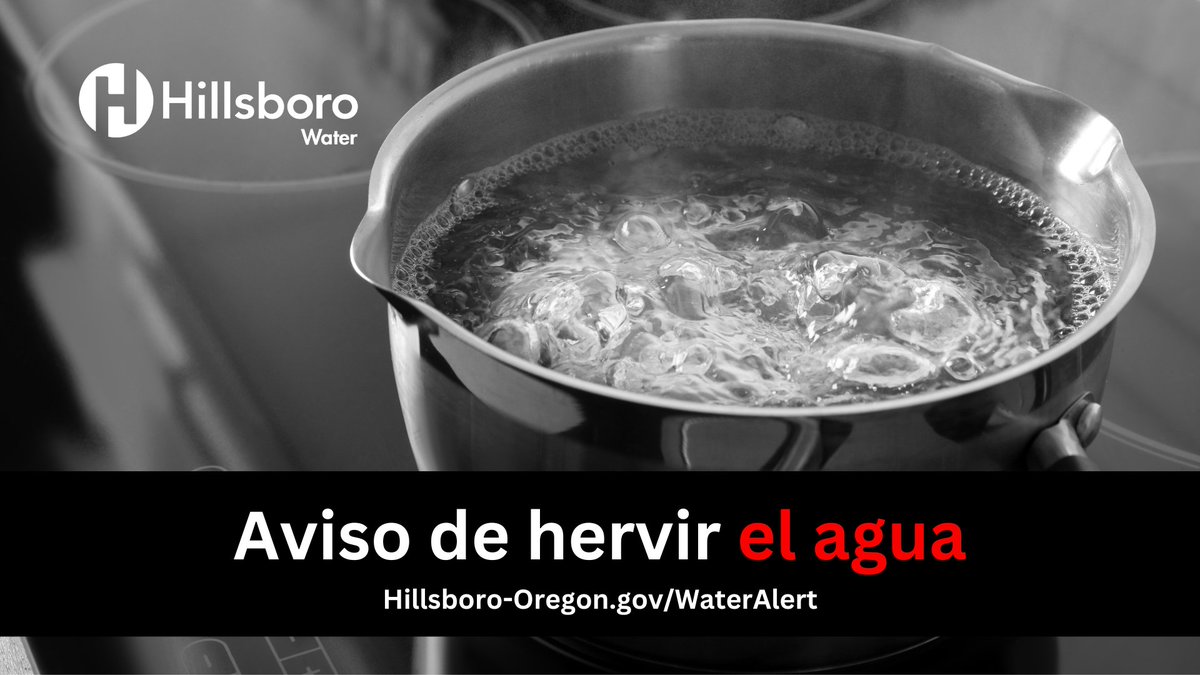 El 7 de febrero de 2024 <a href="/HillsboroWater/">Hillsboro Water Dept</a> emitió un aviso de hervir el agua a 45 clientes cerca de NE 25th Ave / Sunrise Ln después de que un vehículo golpeó una boca de incendios causando una pérdida de presión del sistema de agua. Hillsboro-Oregon.gov/WaterAlert @CityofHilsboro