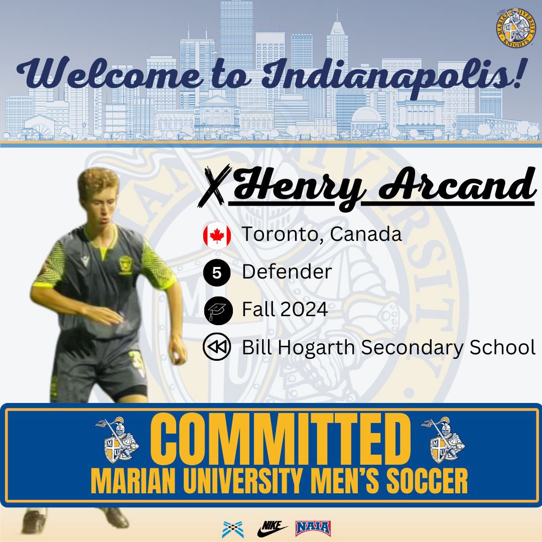 MarianMSOC's tweet image. 𝙒𝙚𝙡𝙘𝙤𝙢𝙚 𝙃𝙚𝙣𝙧𝙮 𝘼𝙧𝙘𝙖𝙣𝙙! 🤝

We are pleased to announce the signing of Henry Arcand to our incoming 2024 class. Henry is a central defender from Ontario, Canada! 🇨🇦 

#GoKnights