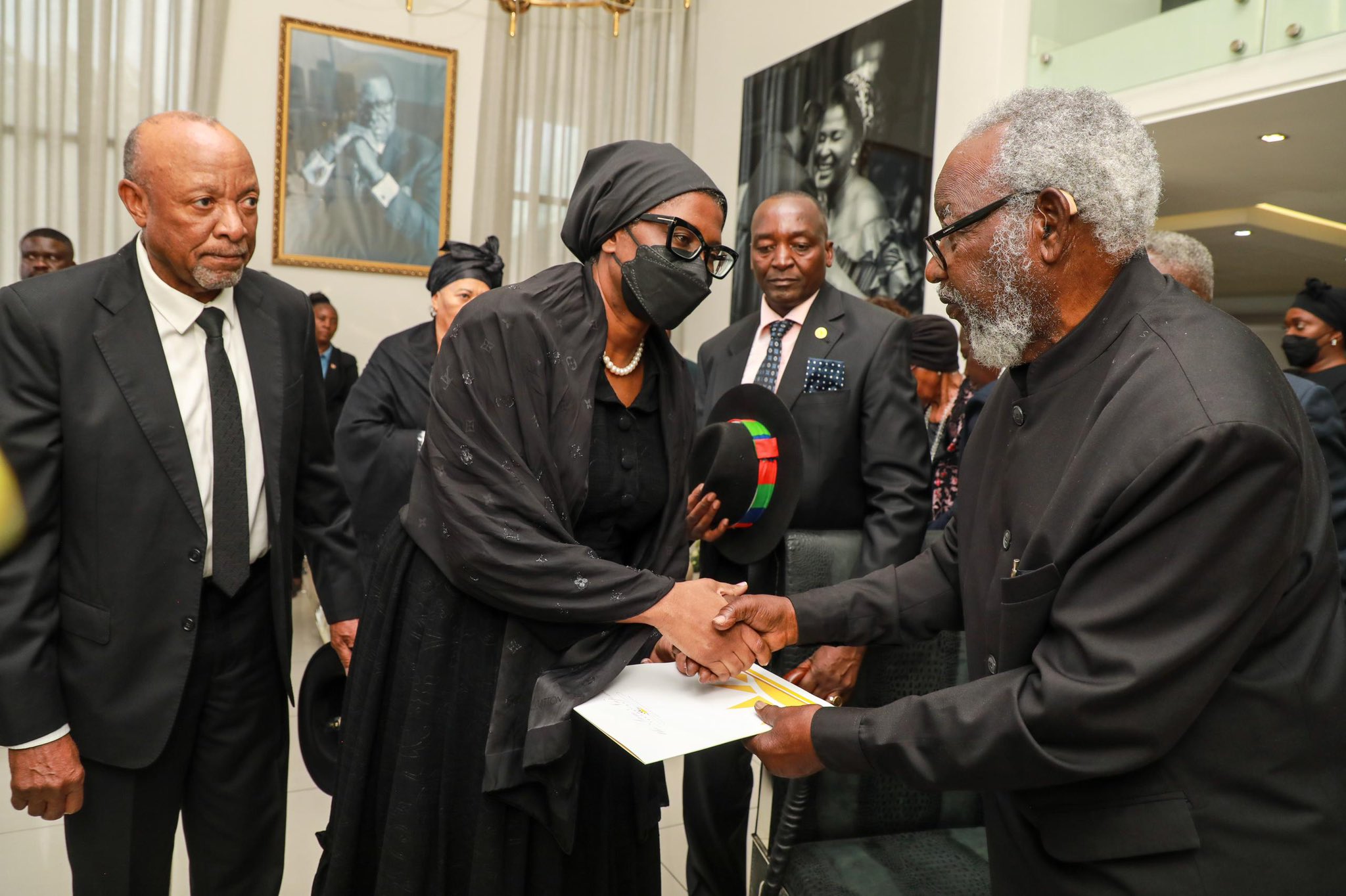 MICT Namibia on X: "PAYING HOMAGE- Founding President H.E. Sam Nujoma, accompanied by Madam Kovambo Nujoma, visited former First Lady Madam Monica Geingos this evening to convey condolences on the passing of