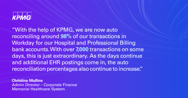 PaulHencoski's tweet photo. Memorial Healthcare System (@mhshospital) shares how they are auto reconciling 98% of their transactions with the help of @KPMG_US and @Workday. Click below to read more! #KPMGAlliances #Testimonials #successstories #WDAYPartner #WorkdayPartners https://t.co/G9VubLSJCw https://t.co/fdowt6DimF