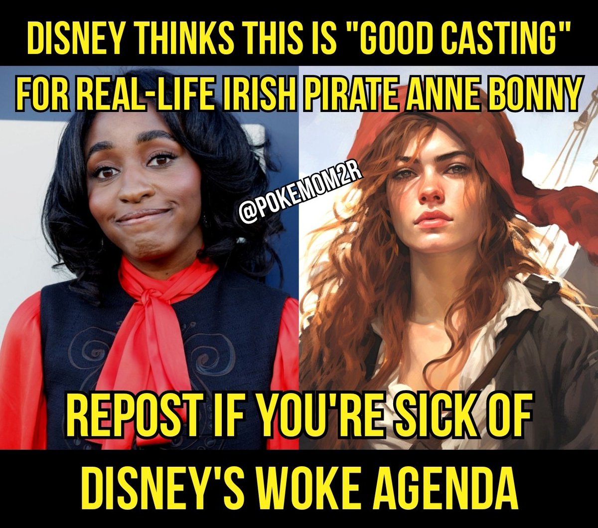 ⚠️Add this to the list of Disney L's this week:⚠️ For 'Pirates of the Carribean 6' Disney is reportedly considering replacing Johnny Depp's character Jack Sparrow with a character based on Anne Bonny, an historical 17th-century Irish pirate, and casting Ayo Edebiri for the role.