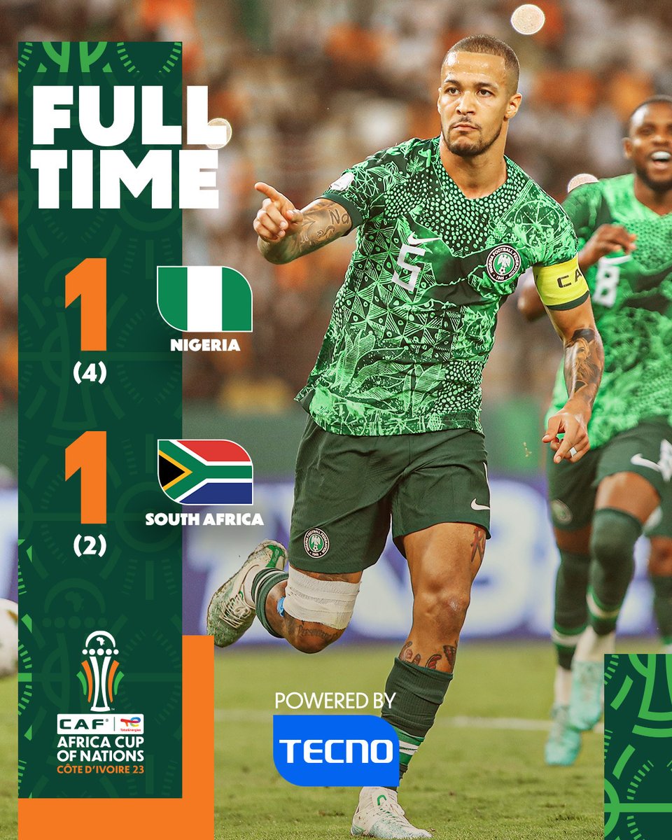 ⌚ FULL-TIME! Nigeria wins it from the penalty spot! 💥 #TotalEnergiesAFCON2023 | #NGRRSA