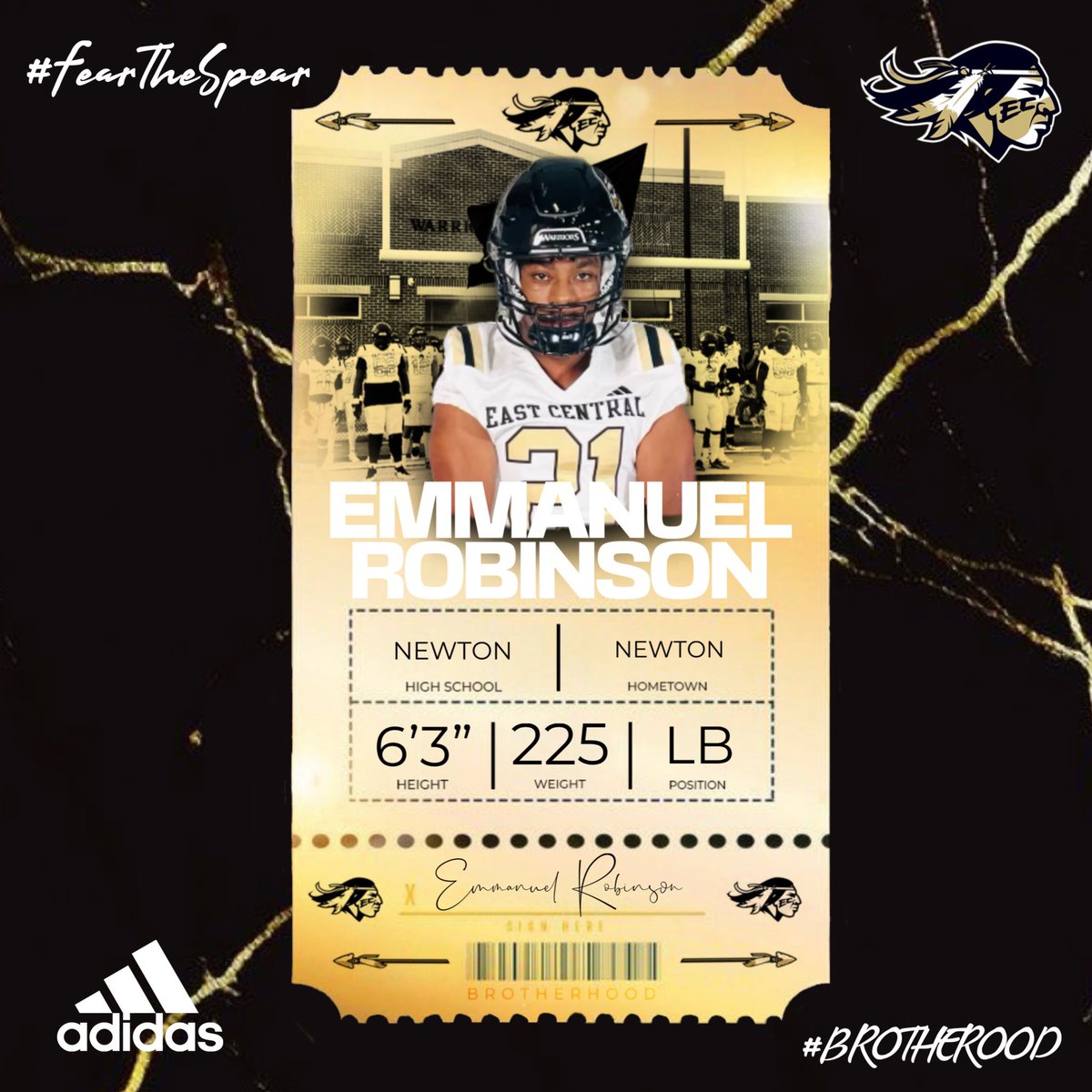 HARD HITTING LB from Newton!! @60_emmanuel has punched his ticket and joined the Brotherhood!! #BROTHERHOOD X #FearTheSpear