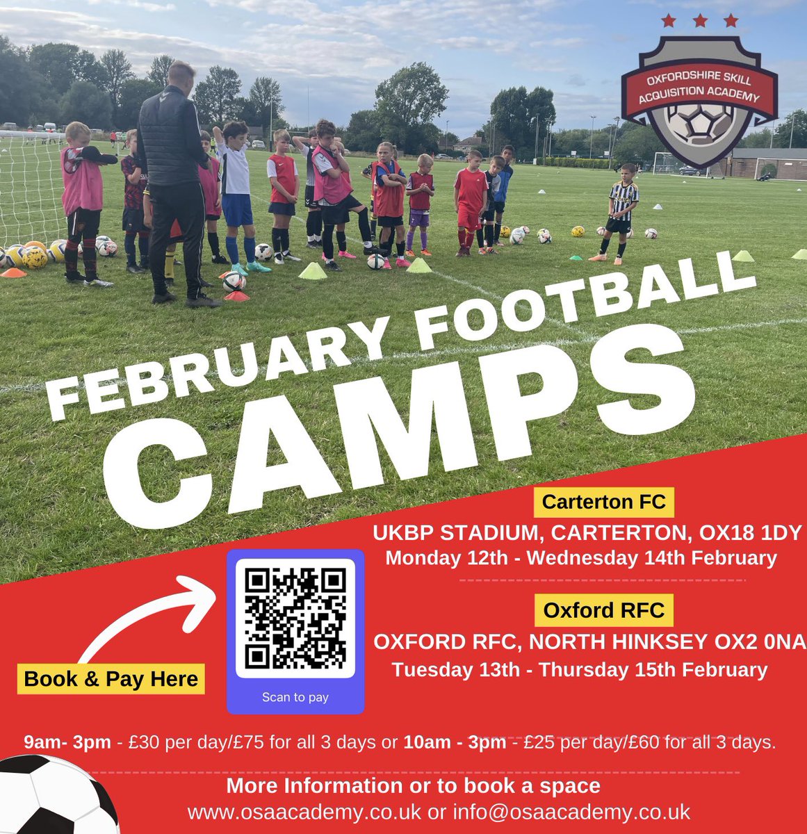 Football Camp running at Carterton FC this February half term. Delivered by <a href="/osaacademy/">osaacademy</a> 

Contact info@osaacademy.co.uk to get booked on ⚽️
