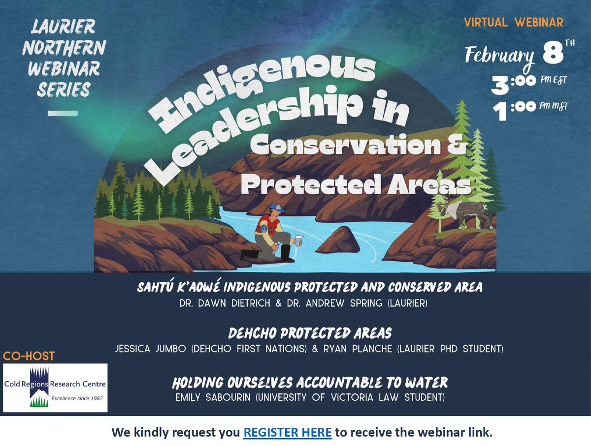 Come join your fellow Cold Regions ECRs to view the Laurier Northern Seminar on "Indigenous Leadership in Conservation &amp; Protected Areas". 

Tomorrow (Feb 8th) at 3pm in the Boardroom of the Centre for Cold Regions and Water Science Building. 

Coffee and Snacks will be provided!