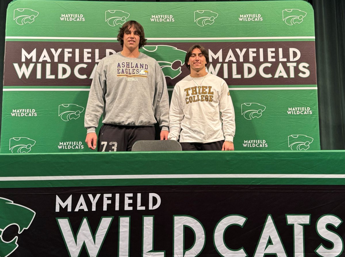 Mayfield Wildcats Athletics (@mayfieldsports) on Twitter photo Congratulations to the latest Wildcats making college commitments #wildcatpride
Nico Traczyk: <a href="/AshlandFB/">Ashland Football</a>
Michael Hliatzos: @ThielBaseball Congratulations to the latest Wildcats making college commitments #wildcatpride
Nico Traczyk: <a href="/AshlandFB/">Ashland Football</a>
Michael Hliatzos: @ThielBaseball