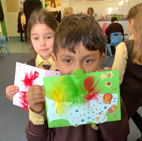 Our children made some welcoming cards for refugees coming into our town.