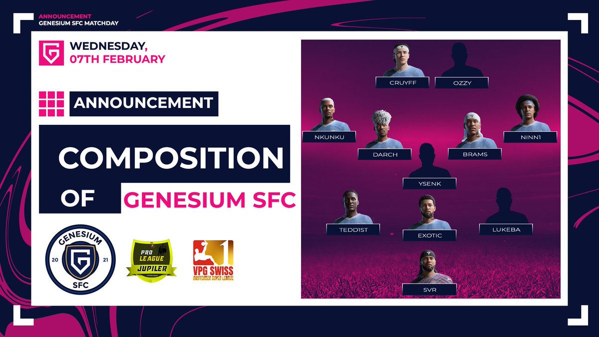Genesium SFC β½ (@genesiumsfc) on Twitter photo ππππππππ β½οΈ
ποΈ 07.02
π <a href="/belgique_vpg/">VPG BELGIQUE π§πͺ</a> β’ Jupiler Pro A π§πͺ
π @XIBellator
π <a href="/Mgt13Es/">STRUCTURE MGT</a>
π @JeoffreyMephane
π <a href="/SwissVPG/">VPG Switzerland π¨π</a> β’ Raiffeisen L. π¨π
π <a href="/13Utopik_eFoot/">13UTOPIK EFOOT</a>
π <a href="/EsportLoud/">Loud</a>
π 3-1-4-2
Bons matchs Γ tous π
<a href="/TeamGenesium/">Genesium</a> #WhereItBegins πΎ ππππππππ β½οΈ
ποΈ 07.02
π <a href="/belgique_vpg/">VPG BELGIQUE π§πͺ</a> β’ Jupiler Pro A π§πͺ
π @XIBellator
π <a href="/Mgt13Es/">STRUCTURE MGT</a>
π @JeoffreyMephane
π <a href="/SwissVPG/">VPG Switzerland π¨π</a> β’ Raiffeisen L. π¨π
π <a href="/13Utopik_eFoot/">13UTOPIK EFOOT</a>
π <a href="/EsportLoud/">Loud</a>
π 3-1-4-2
Bons matchs Γ tous π
<a href="/TeamGenesium/">Genesium</a> #WhereItBegins πΎ