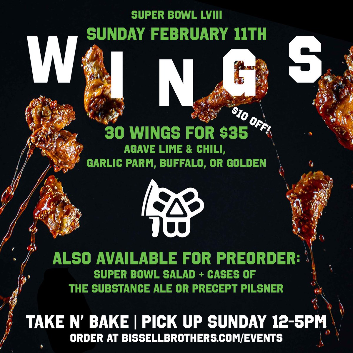 Bring Bissell Brothers Kitchen to your Super Bowl party 🍗 Preorder 30 of our famous wings for $35 ($10 off the regular price) for pick up on Sunday 2/11. Learn more at bissellbrothers.com/event/super-bo…