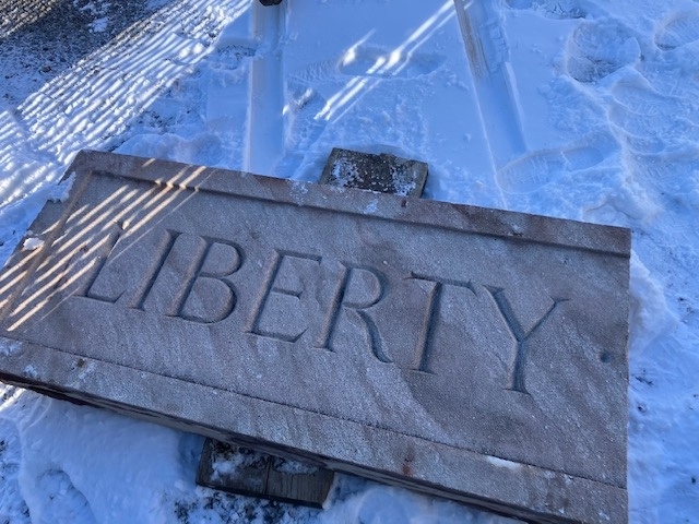 🏫 The original badging that was proudly displayed above the main entrance of the 1921 Liberty Centralized School has been carefully removed and preserved. It will be displayed somewhere on our new campus. Just one more way we are preserving our heritage here at LB! #WeAreLB