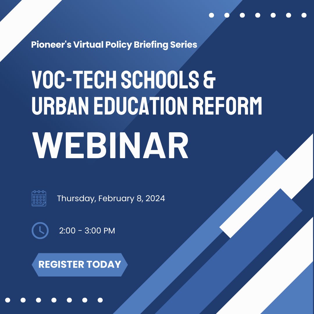 PioneerBoston's tweet image. Join Pioneer and MAVA tomorrow for a webinar on the nexus between the Bay State’s excellent voc-tech schools, urban education, and the recent policy debates about voc-tech admissions policies. #educationpolicy #voctech #webinar

Register here: us02web.zoom.us/webinar/regist…