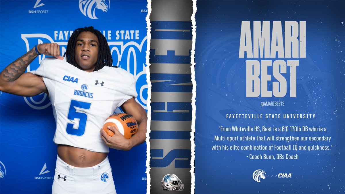 Fayetteville State Football (@fsubroncos_fb) on Twitter photo Bronco Nation! Please Welcome...
Amari Best (<a href="/AmariBest3/">Amari βMookieβ Best</a>)
To the Bronco Family!! π₯π₯
#AttitudeCheck | #BroncoPride | #NSD24 Bronco Nation! Please Welcome...
Amari Best (<a href="/AmariBest3/">Amari βMookieβ Best</a>)
To the Bronco Family!! π₯π₯
#AttitudeCheck | #BroncoPride | #NSD24