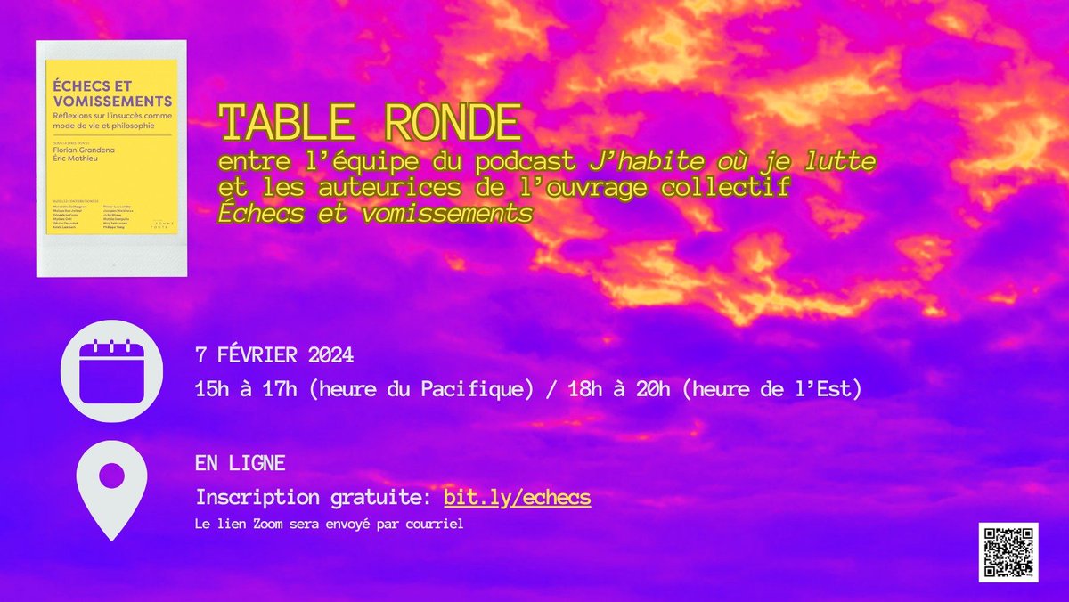 À 15h dans l'Ouest, 18h dans l'Est : table ronde virtuelle ÉCHECS ET VOMISSEMENTS. Ne ratez pas ça!  Inscription: bit.ly/echecs