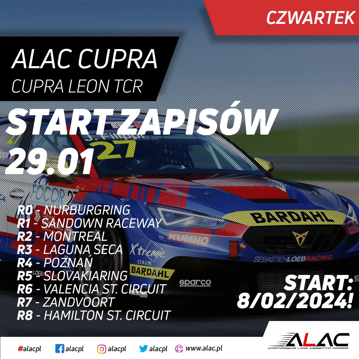 Już jutro runda 0 nowego sezonu w #alacpl. Zapraszamy do zmagań #cupratcr w #assettocorsa #ac #simracing #alaccupra #cupra zapisy.cupra.alac.pl