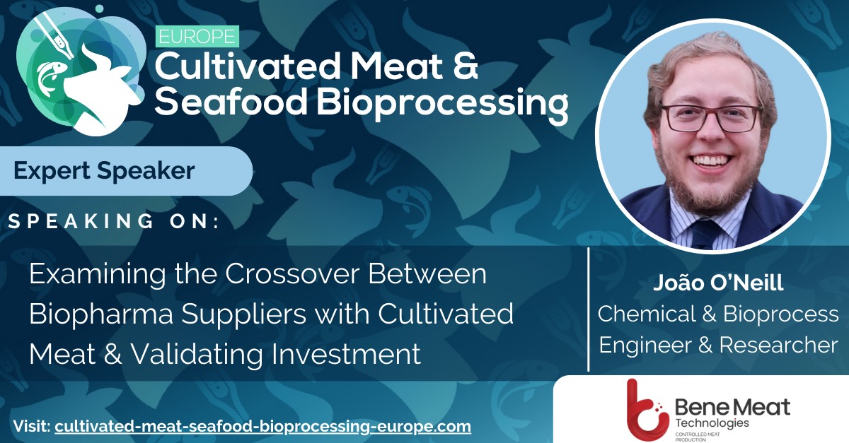 Cultivated Meat &amp; Seafood Bioprocessing Summit Europe is approaching! At the industry leaders summit Bene Meat will be represented by João O’Neill, a leading expert in chemistry and bioprocesses, and Tomáš Kubeš, Co-Founder of BMT, as speakers. #benemeat #cultivatedmeat