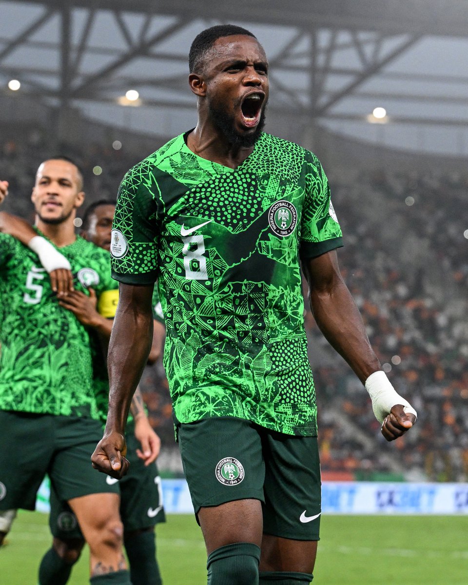 premierleague's tweet photo. Nigeria book their place in the AFCON final! 🇳🇬

Frank Onyeka, Calvin Bassey, Alex Iwobi and Ola Aina all featured in their semi-final win against South Africa 👏 https://t.co/12EaFC8YLw