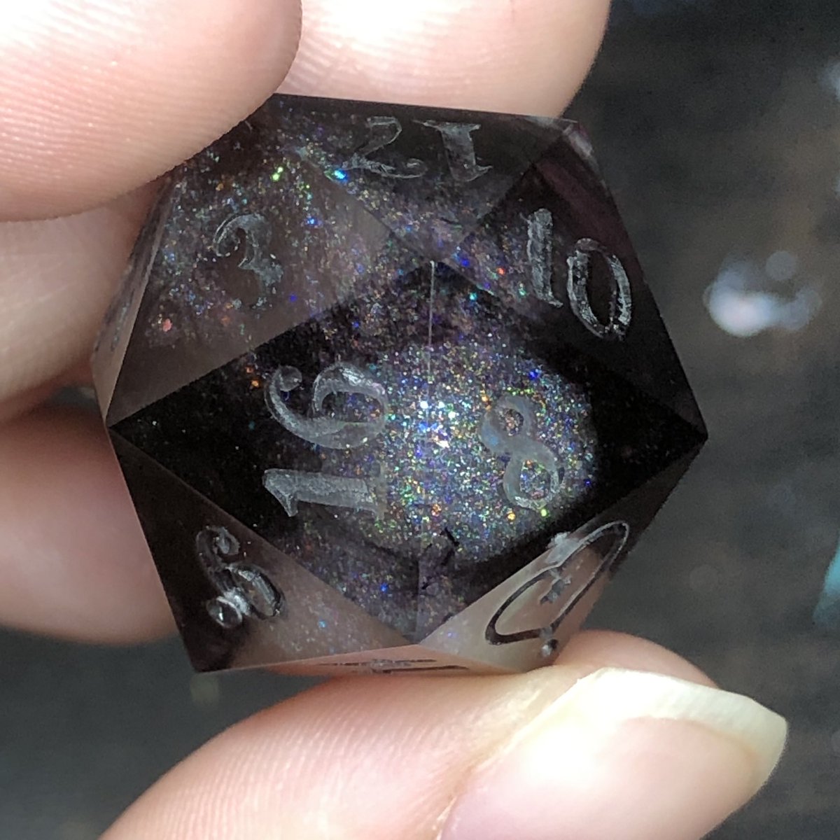 HealersHug's tweet image. PANIC! This set is a panic pour from when I mixed up too much resin for another project. I swear the prettiest sets I’ve made are panic pours. 

#handmadedice #dice #diceset #dnd #ttrpg #dungeonsanddragons #dicemaker