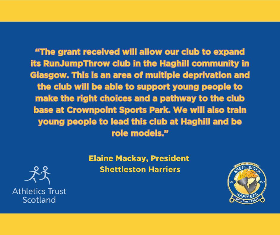 Our latest Transforming Lives Grant winner, Shettleston Harriers! One of Scotland's most successful club on and off the track, Shettleston caters to some of the most deprived areas in the country and has supported integration of refugees through the sport.