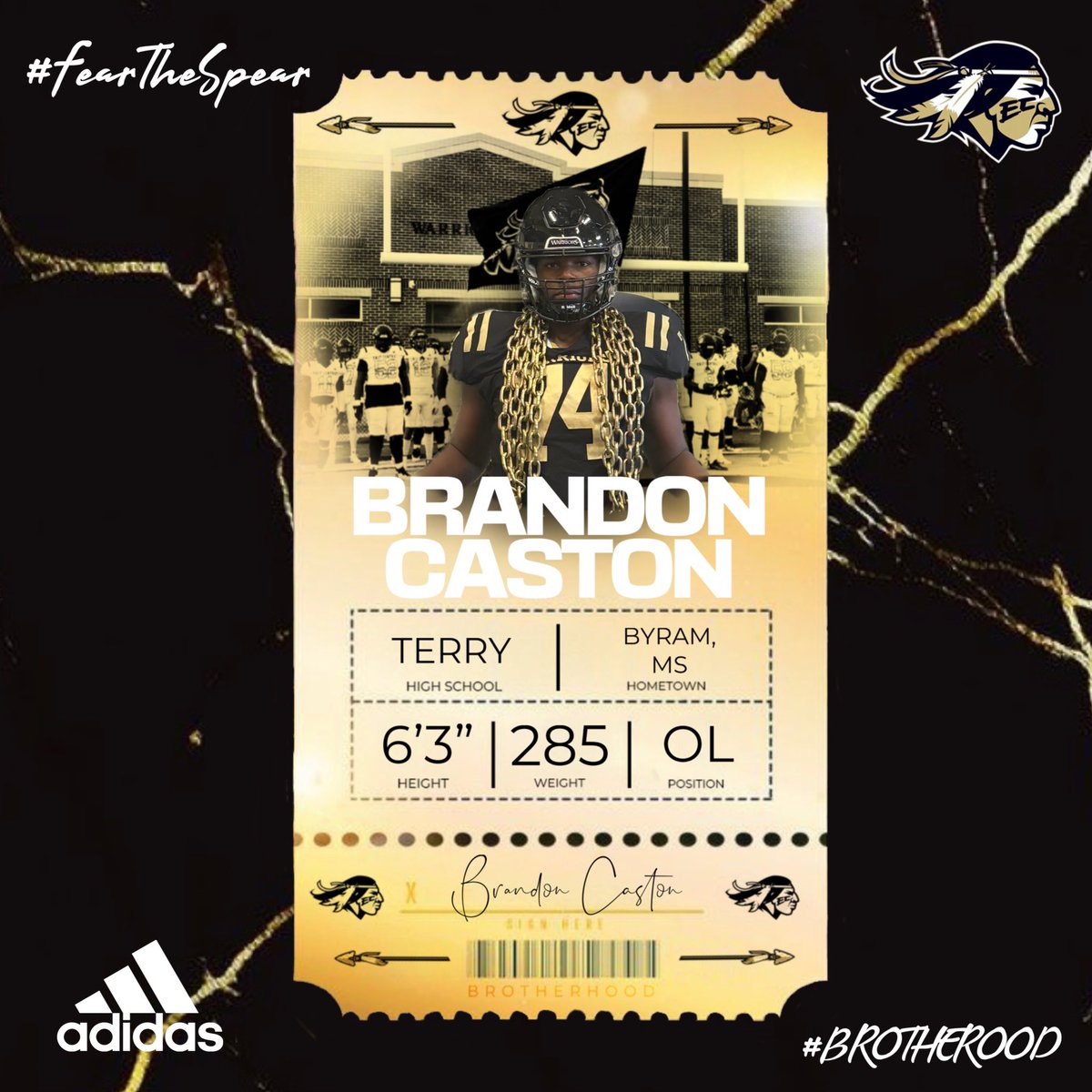 BIG TIME OL from Terry!! @Brandon_Caston1 has punched his ticket to join the Brotherhood!! #BROTHERHOOD X #FearTheSpear