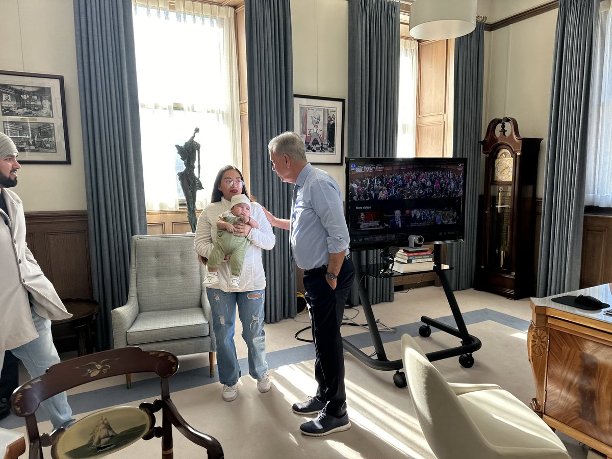 GovNedLamont's tweet photo. I was proud to host baby Evan and his parents at the State Capitol today for the State of the State. He is one of the first babies eligible for our new Baby Bonds program. This isn’t just an investment, it’s a symbol of hope and a promise that everyone can make it here in CT. https://t.co/ccGZTzGuvI