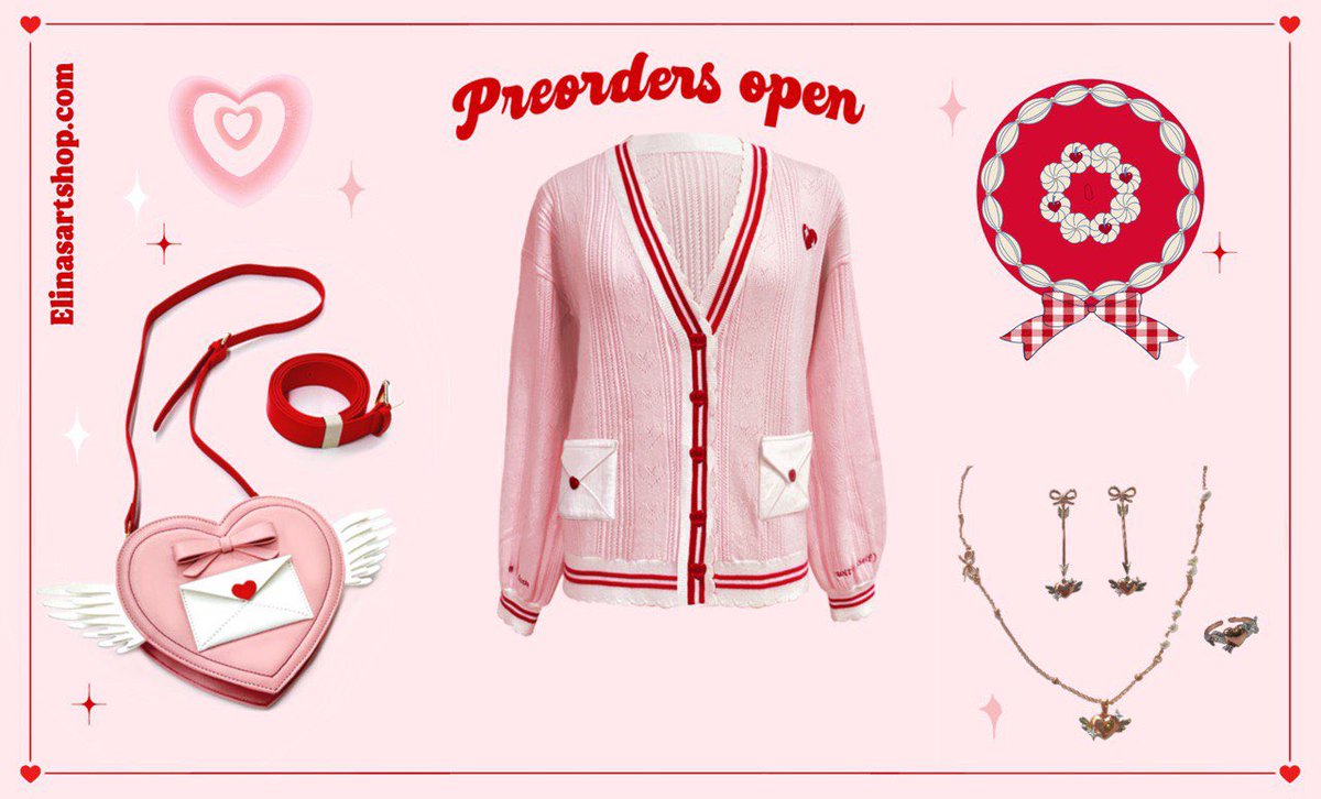 elemoli_'s tweet image. [RT helps a lot!]

💌 VDAY COLLECTION PREORDERS ARE OPEN 💌

💘Heart Cupid bag
💍Heart Cupid jewelry collection
💌 Love letter cardigan
🍰Berries and cream beret

This is my first original collection and I would appreciate your support! ♥️

Thank you so much 🌹✨