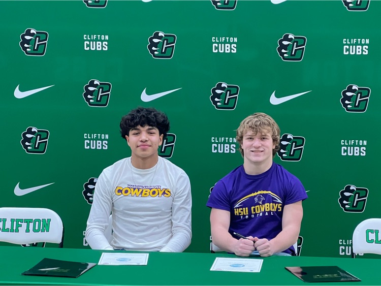 clifton_cubs's tweet photo. Congratulations to Andres Devora and Parker Tunnell for signing their letter of intent to play football at Hardin Simmons University. https://t.co/oDjavFITpd