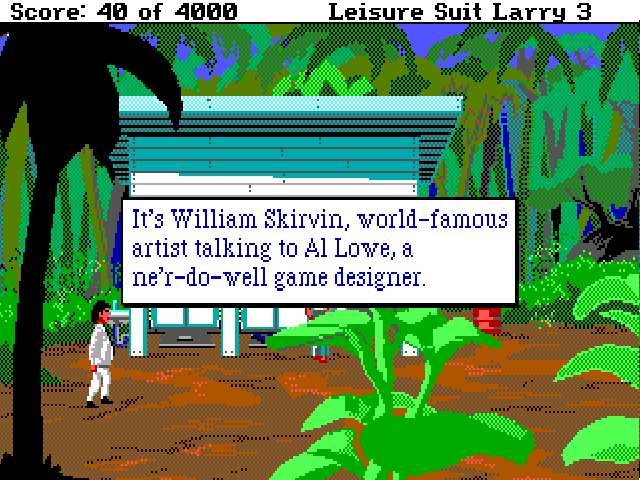 SierraOnLineUni's tweet photo. 🧐‼️
Al Lowe and William Skirvin
In...
Leisure Suit Larry 3: Passionate Patti in Pursuit of the Pulsating Pectorals (1989)
#Allowe #WilliamSkirvin #LeisureSuitLarry #SierraOnLine #SierraGames #AdventureGame #PointAndClick #RetroGaming #RetroGamer #PcGaming #DOSGaming #80s https://t.co/zXFWWqiSTk