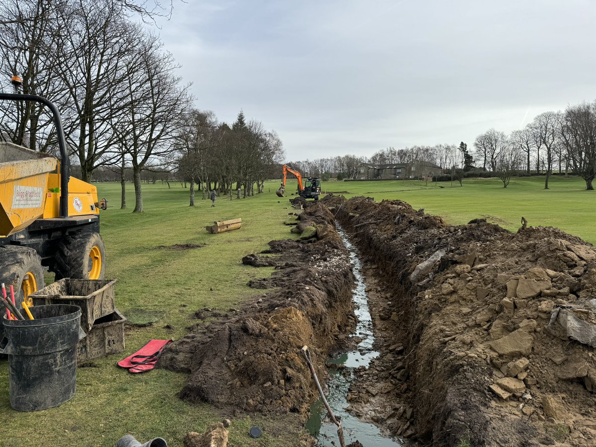 MelthamHG's tweet photo. JEEZ - We wanted to divert the new ditch outfall away from the 7th and into the main carry along and down the 6th to help dry up the 7th fairway. Looks like we found the problem for the wet spots on the 7th carry anyway. In for a penny, we ain’t giving up, it will be done! https://t.co/6nrcN4sYpw