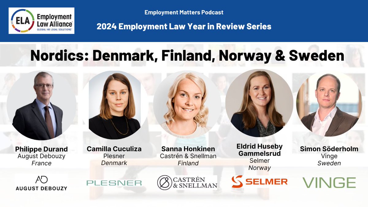 ELA (@elaglobal) on Twitter photo Episode 542 of Employment Matters is available! 🎧 Listen as we discuss the most impactful employment law regulations in the #Nordics of 2023 & forecast what employers can expect in the current year.
Listen: ela.law/podcasts/542-2…
#employmentlaw #ELA <a href="/AugustDebouzy/">August Debouzy Avocats</a> <a href="/CastrenS/">Castrén & Snellman</a> Episode 542 of Employment Matters is available! 🎧 Listen as we discuss the most impactful employment law regulations in the #Nordics of 2023 & forecast what employers can expect in the current year.
Listen: ela.law/podcasts/542-2…
#employmentlaw #ELA <a href="/AugustDebouzy/">August Debouzy Avocats</a> <a href="/CastrenS/">Castrén & Snellman</a>