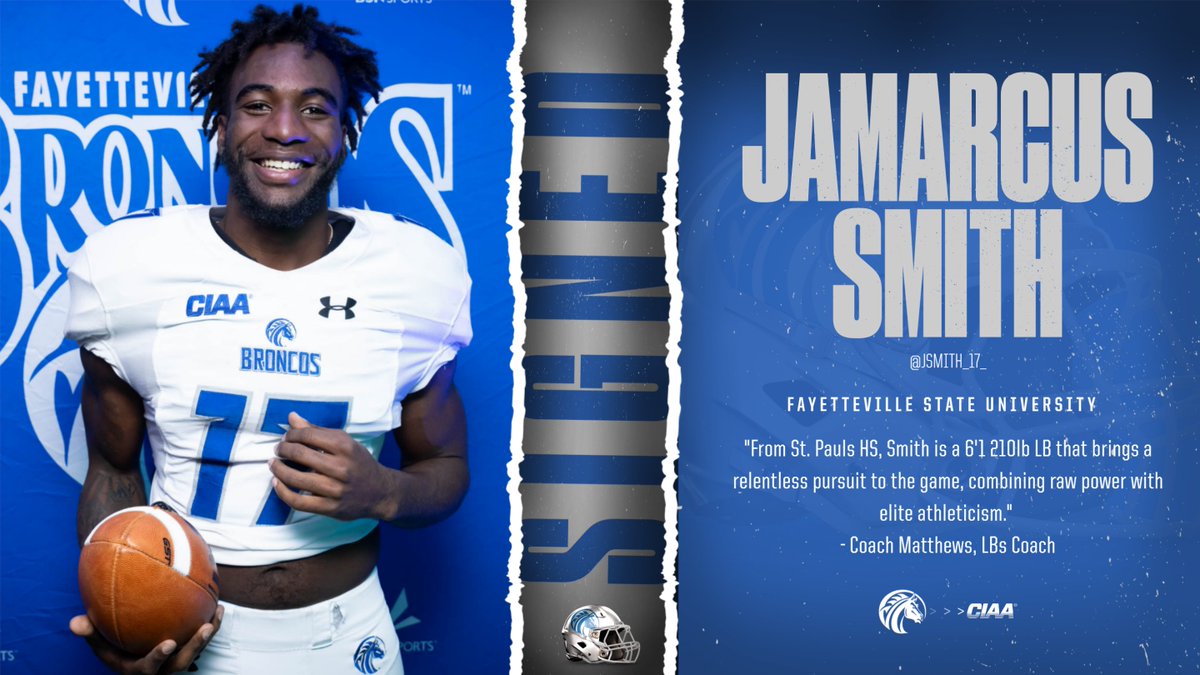 Fayetteville State Football (@fsubroncos_fb) on Twitter photo Bronco Nation! Please Welcome...
Jamarcus Smith (<a href="/JSmith_17_/">Jamarcus Smith</a>)
To the Bronco Family!! π₯π₯
#AttitudeCheck | #BroncoPride | #NSD24 Bronco Nation! Please Welcome...
Jamarcus Smith (<a href="/JSmith_17_/">Jamarcus Smith</a>)
To the Bronco Family!! π₯π₯
#AttitudeCheck | #BroncoPride | #NSD24