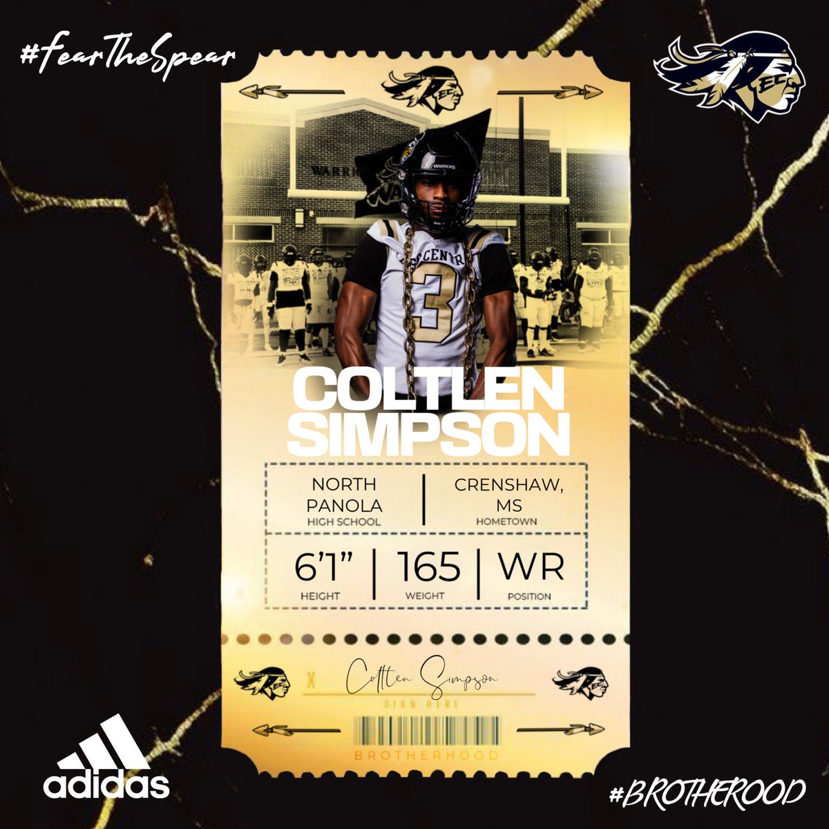 SPEEDY WR from North Panola!! @CodySimp3k has punched his ticket to join the Brotherhood!! #BROTHERHOOD X #FearTheSpear