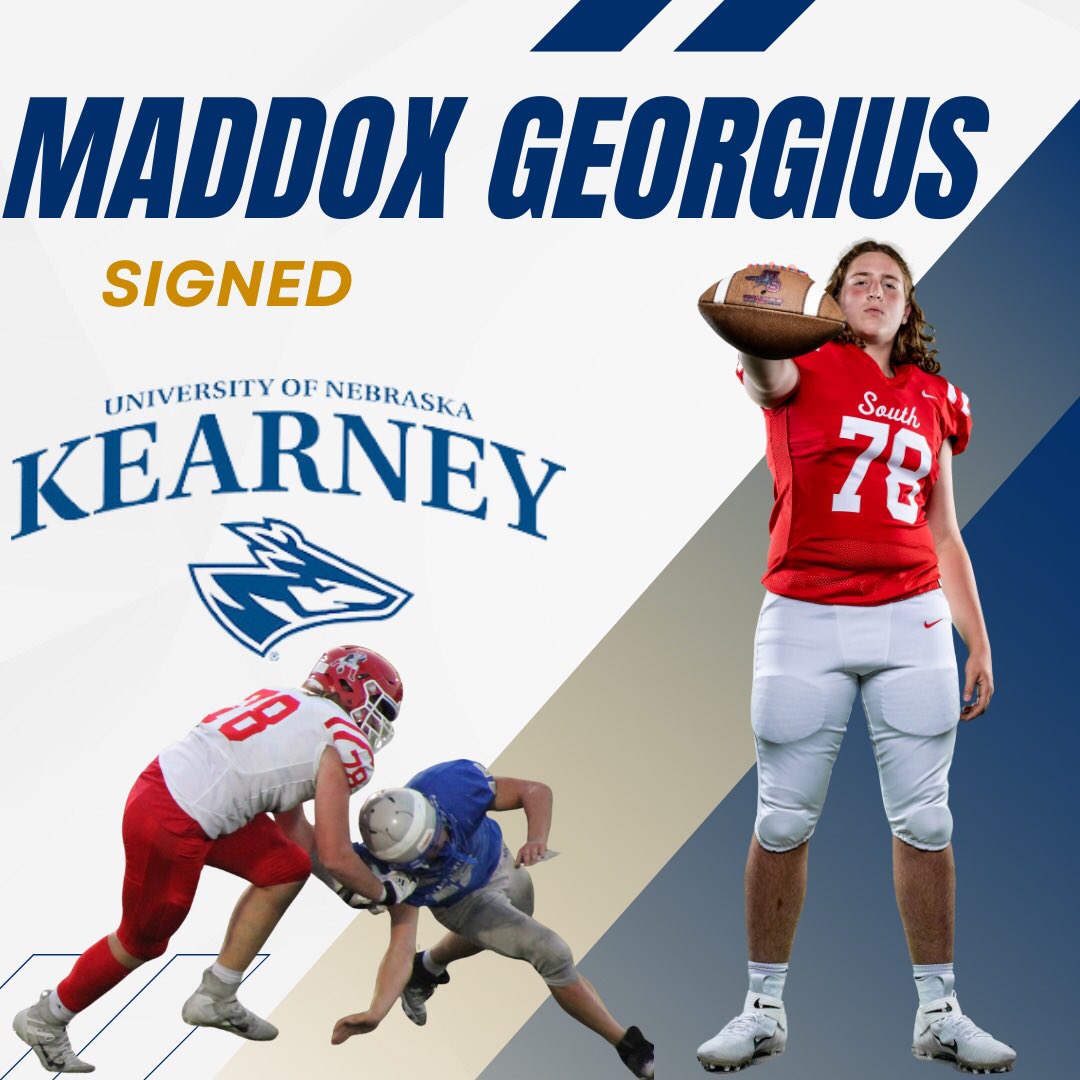 MSHSactivities's tweet photo. Patriot Shoutout to Maddox Georgius who signed today to further his education and play football at @UNK_Football next year! Maddox - We cannot wait to see you excel at the next level in the future! #MillardSouthFamily #TPW @MSouthFootball https://t.co/qSrzjtq1w2