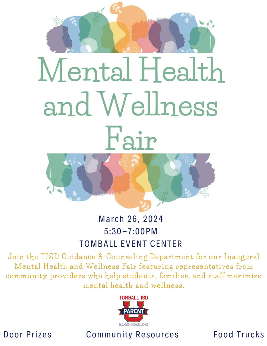 🗓️ ONE WEEK! Join us for our inaugural Mental Health and Wellness Fair, on March 26 from 5:30 - 7 PM at the Tomball Event Center, featuring representatives from community providers to help students, families, and staff maximize mental health and wellness. #DestinationExcellence