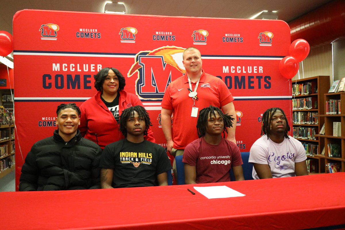 FergFlorSchools's tweet photo. It's National Signing Day!

Joined by their coaches, family, and friends, four McCluer student-athletes officially made a commitment to play a sport and continue their academic career at the next level. Congratulations to these student-athletes for their hard work and dedication.

Brandon Johnson (track and field) - Indian Hills
Randle Bills (football) - Concordia College
Davon Chatman (football) - Washburn
Donnell Mosely (track and field) - Kansas Wesleyan

Way to go, Comets. We are #fergflorproud of you.

Together, these are our students. Our schools. Our community. Our stories. Join us in telling it!

Learn more: https://t.co/fbUWMZjV33
