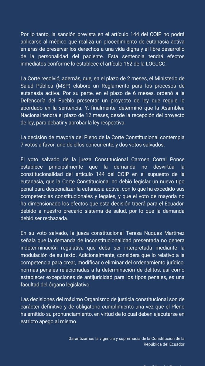 #Ecuador| Tras la lucha emprendida por Paola Roldán, quien padece esclerosis lateral amiotrófica, la Corte Constitucional aprobó la despenalización de la eutanasia, con algunas condiciones ⤵️

<a href="/teleSURtv/">teleSUR TV</a>