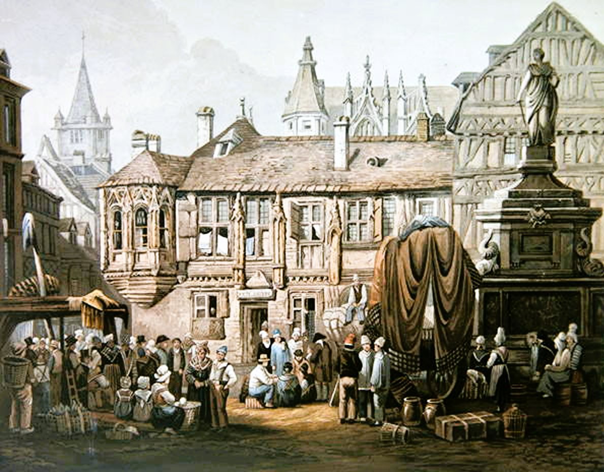 Samuel Prout,  1783 – 1852,  British master of watercolor architectural painting;  The Hotel de Bourgtheroulde, Place de la Pucelle, Rouen, c.1825