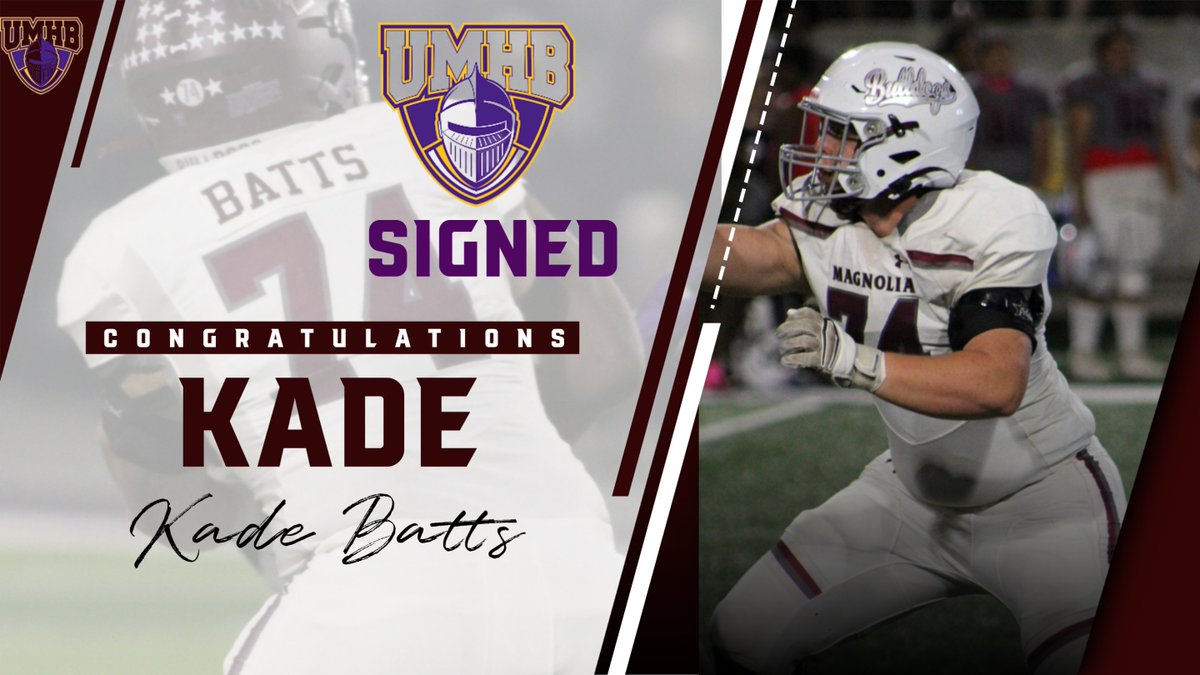 Congratulations to Kade for signing to play at UMHB.  We are very proud of you!  Go Dogs!!!  <a href="/MagISDAthletics/">Magnolia ISD Athletics</a> <a href="/MagnoliaHighTX/">Magnolia High School</a> <a href="/CruFootball/">UMHB Football🏈</a> <a href="/kade_batts/">Kade Batts</a>