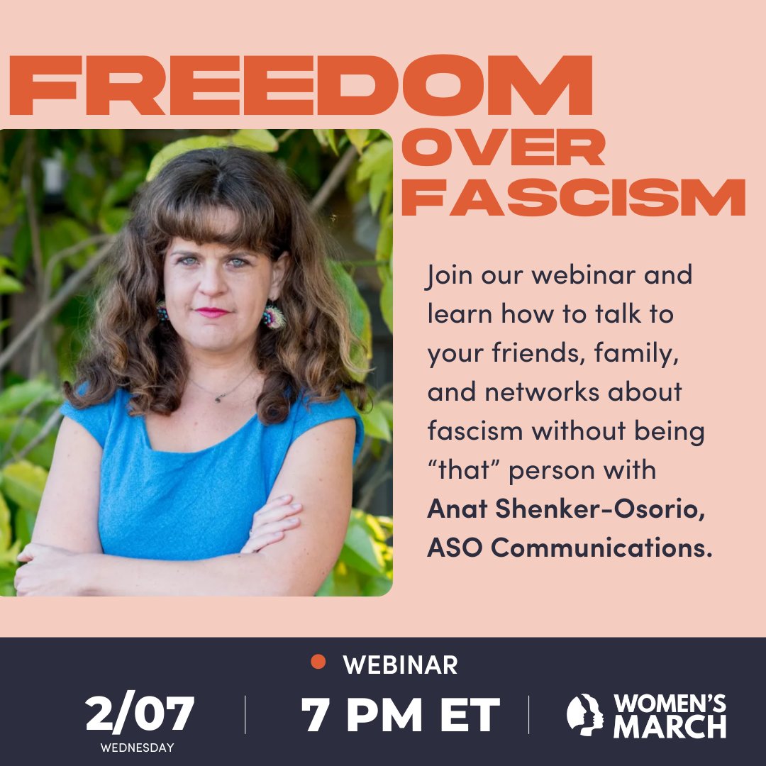 TONIGHT! Join us for a 60-minute training with @anatosaurus on how to talk to your loved ones, neighbors, and networks about freedom over fascism. Sign up here: ow.ly/ngEJ50Qys3L