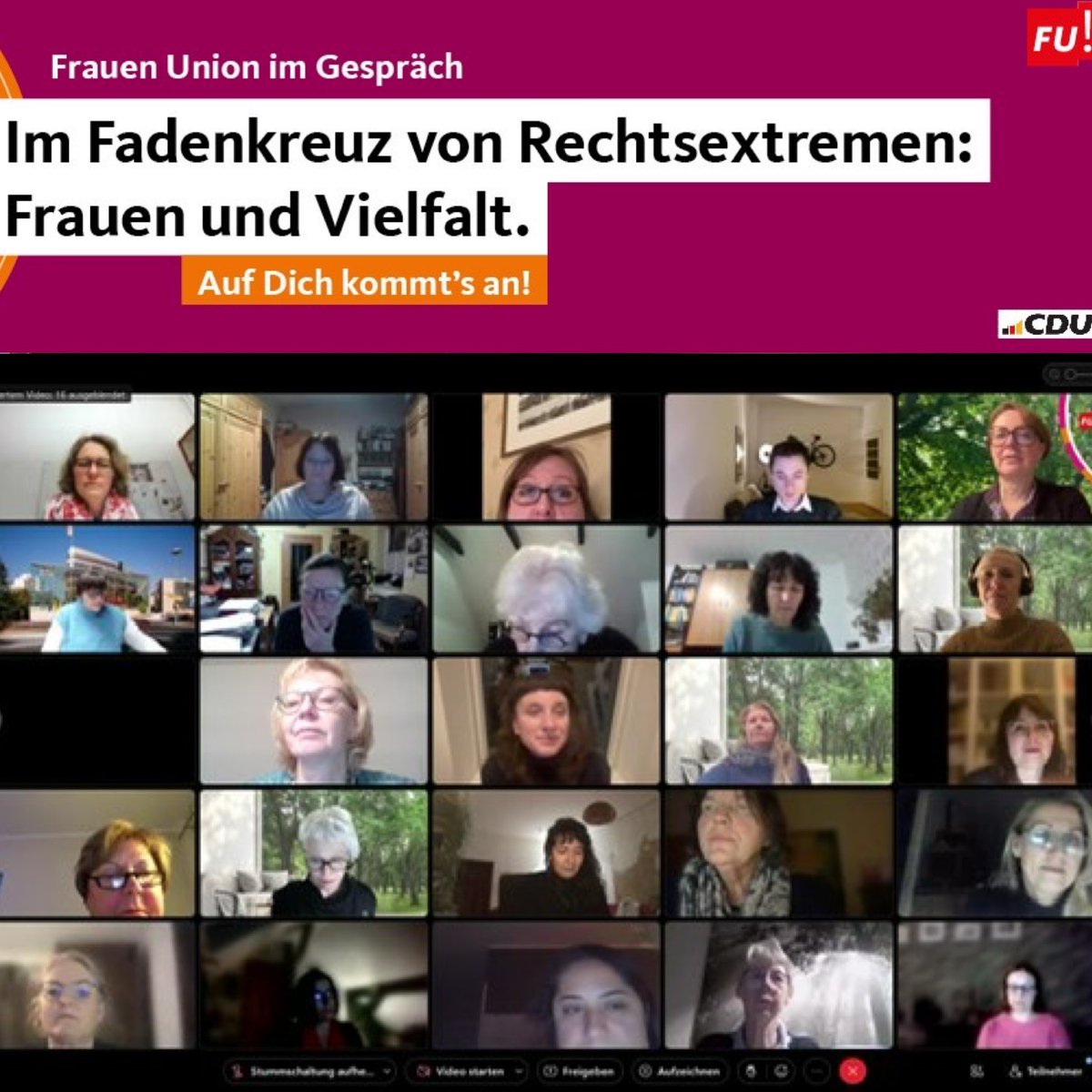 frauenunion's tweet photo. Die AfD ist in den Wahlkämpfen 2024 unser Gegner. Deren Fremdenfeindlichkeit, Antisemitismus und Frauenfeindlichkeit werden wir nicht unwidersprochen lassen. Darüber haben wir uns mit ausgewiesenen Expertinnen und Experten ausgetauscht. @KASonline @EFBI_Sachsen @bpb_de  @cdu https://t.co/jtgL2jhYBQ