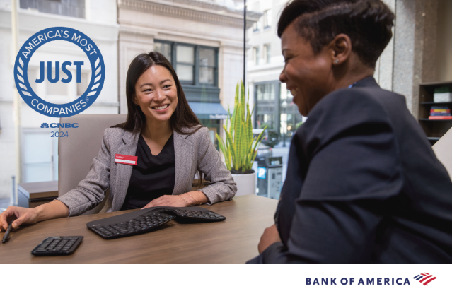 The #JUST100 list by @JUSTCapital highlights companies that are leaders in fair pay, benefits, community support and more. This year, I’m celebrating <a href="/BankofAmerica/">Bank of America</a>’s #2 overall ranking and #1 ranking in the banking industry! bit.ly/3Sz0u0e