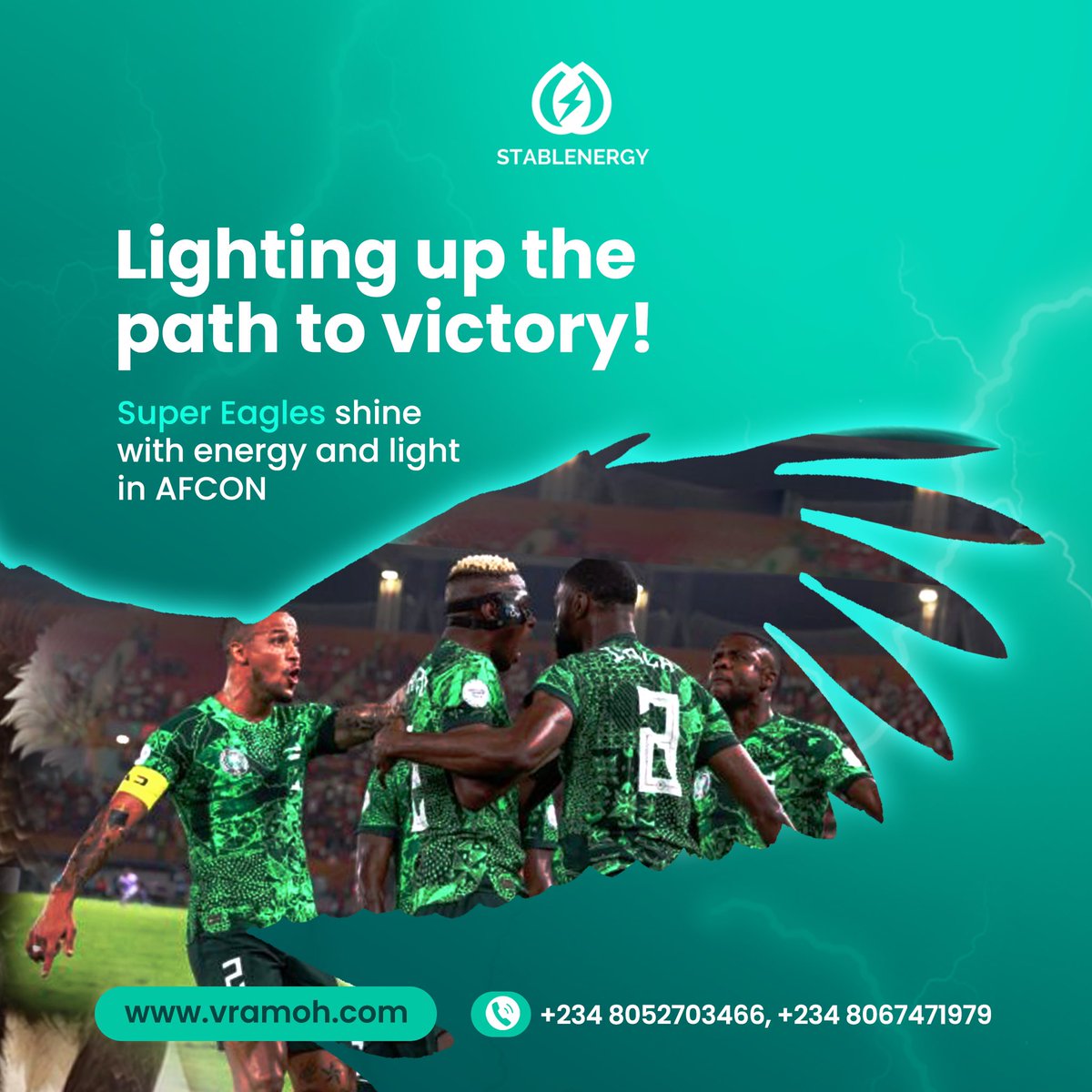 let's shine a light on victory! As the Super Eagles soar in AFCON, we're behind them every step of the way. Just like Stablenergy keeps the lights on, the Super Eagles are bringing the power to the tournament🏆 #nigeriafootball #Afcon #uninterruptedpower #AFCON2023.