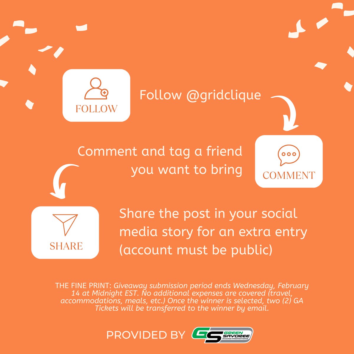 📢 WANNA GO TO THE <a href="/IndyCar/">NTT INDYCAR SERIES</a> SEASON OPENER?

We’re giving away TWO GA TICKETS to the Firestone <a href="/GPSTPETE/">Firestone Grand Prix of St. Petersburg</a> Mar 8-10. To enter:

✨ Follow <a href="/gridclique/">Grid Clique</a> on Instagram
✨ Reply below or in the IG comments tagging who you’d bring 

T&amp;Cs below. Submissions close 11:59pm 2/14. GOOD LUCK!