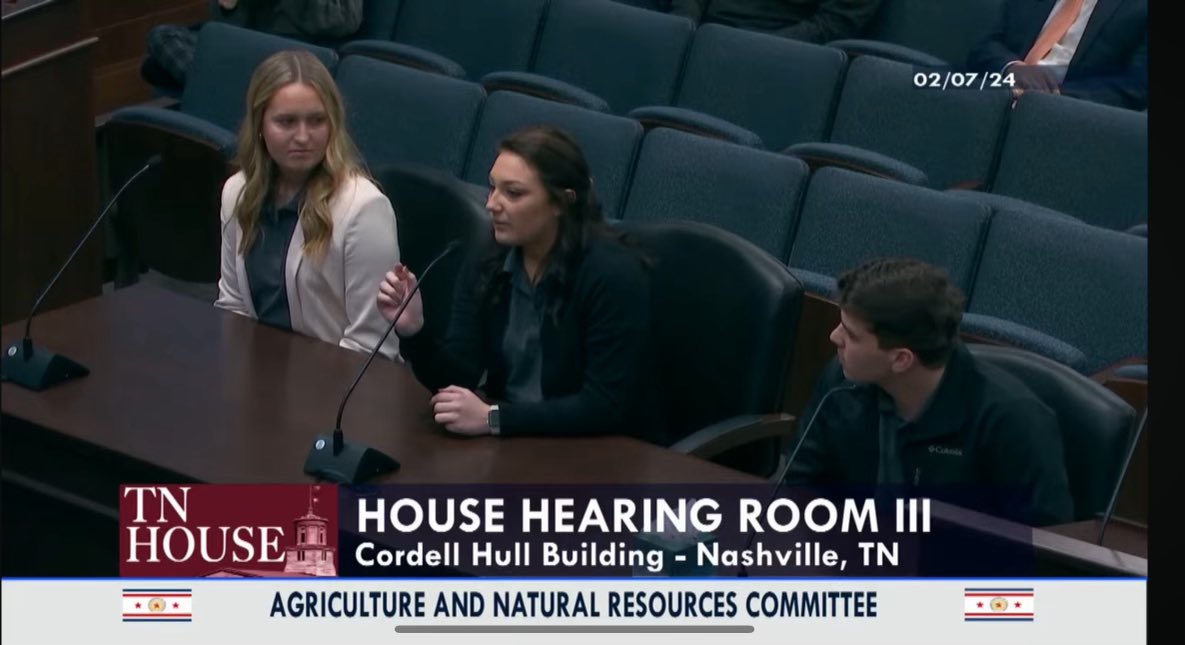 Leann Hopper, a research assistant in the AREC dept, went before the TN House Ag Committee to highlight her experience with UTIA &amp; assisting the UTCFM. She discussed her role in understanding farm land loss &amp; working with professors to provide real life solutions for Tennesseans.