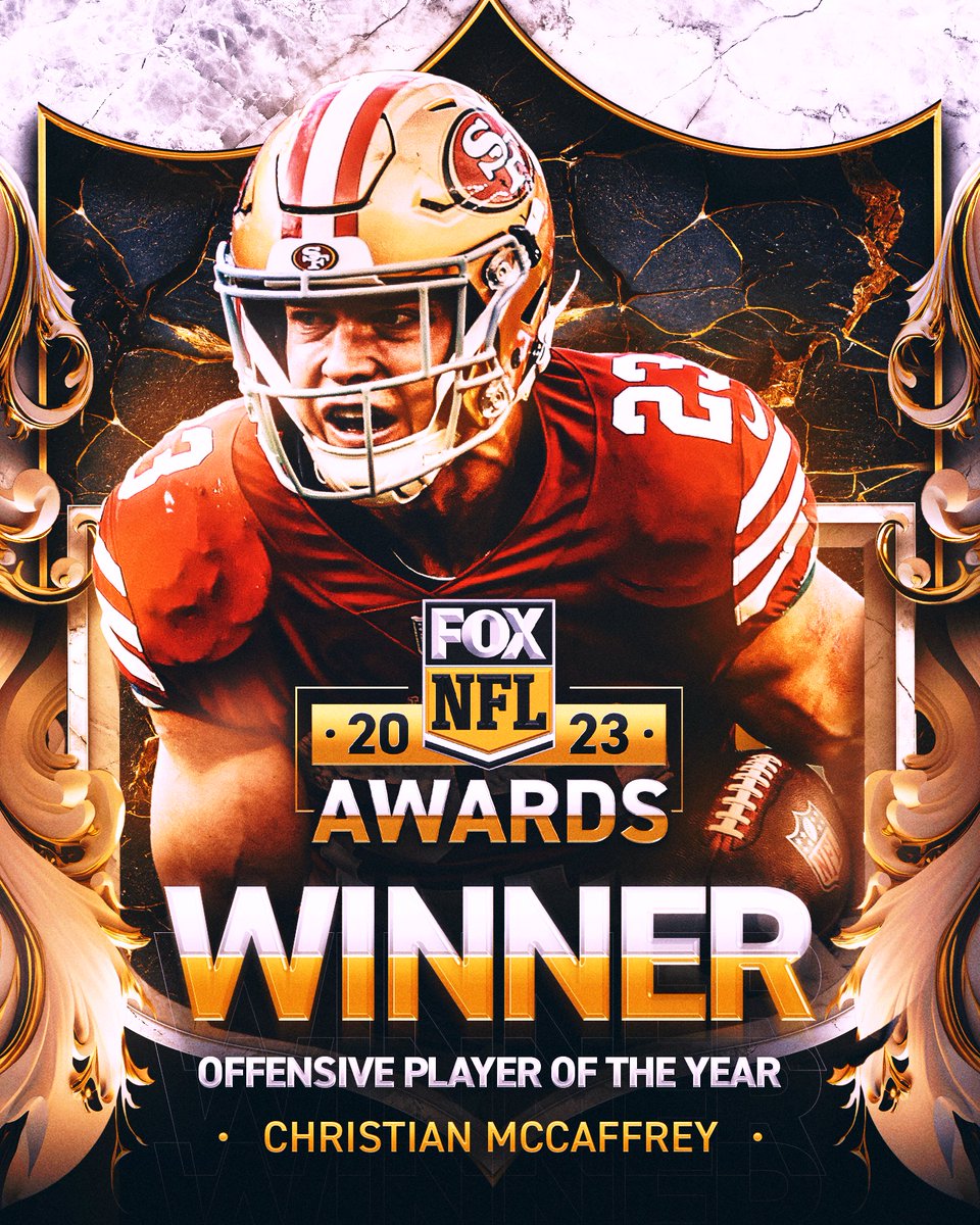 NFL on FOX Podcast (@nflonfoxpod) on Twitter photo Your 2023 Offensive Player of the Year is <a href="/49ers/">San Francisco 49ers</a> RB Christian McCaffrey, as voted on by NFL on FOX fans! 🔥 Your 2023 Offensive Player of the Year is <a href="/49ers/">San Francisco 49ers</a> RB Christian McCaffrey, as voted on by NFL on FOX fans! 🔥