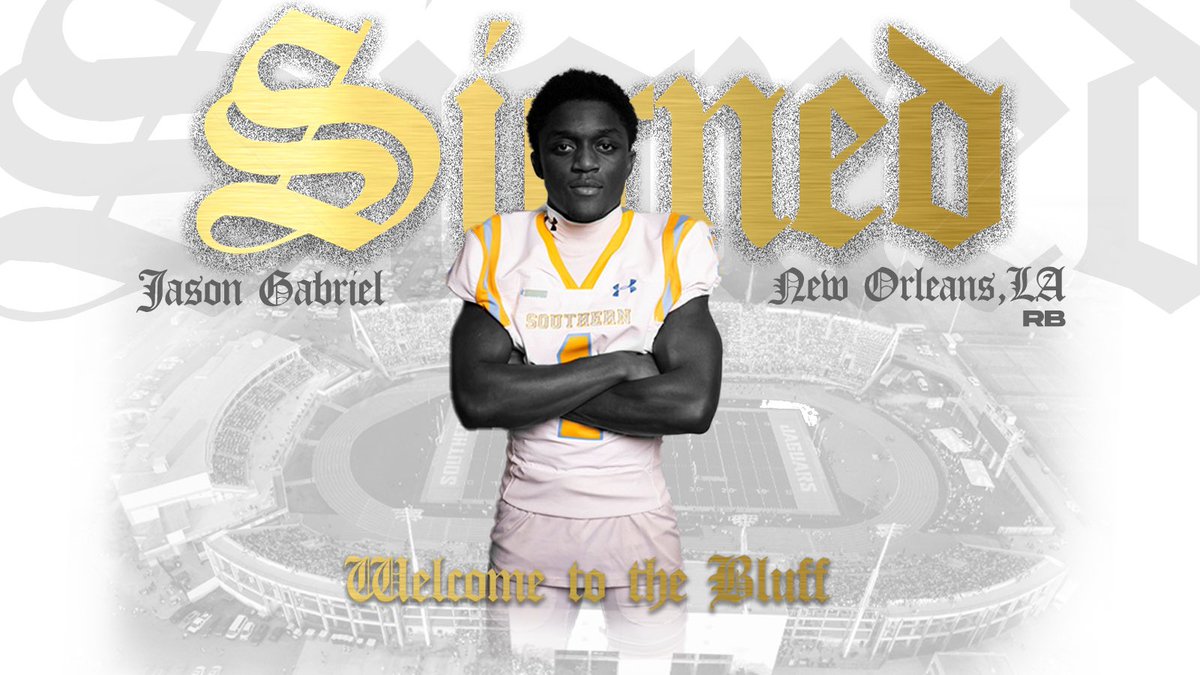 GeauxJags's tweet photo. 🚨 WELCOME TO THE BLUFF 🚨

✅ 𝗦𝗜𝗚𝗡𝗘𝗗 

Jason Gabriel
RB
John Curtis HS

#GoJags | #SouthernIsTheStandard | #ProwlOn | #ElevateTheStandard https://t.co/2924rX31ri